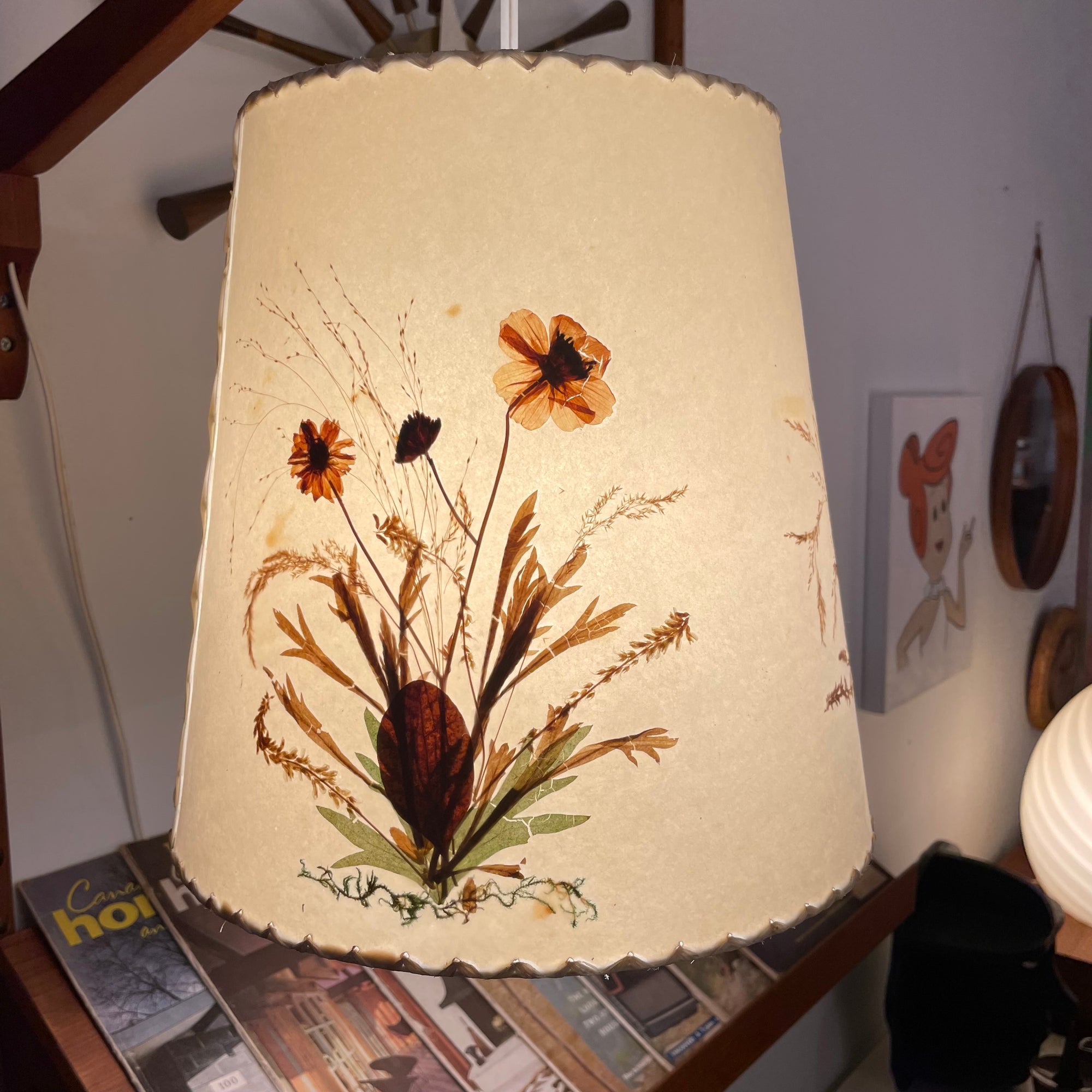 Teak Pressed Flower Swing Lamp