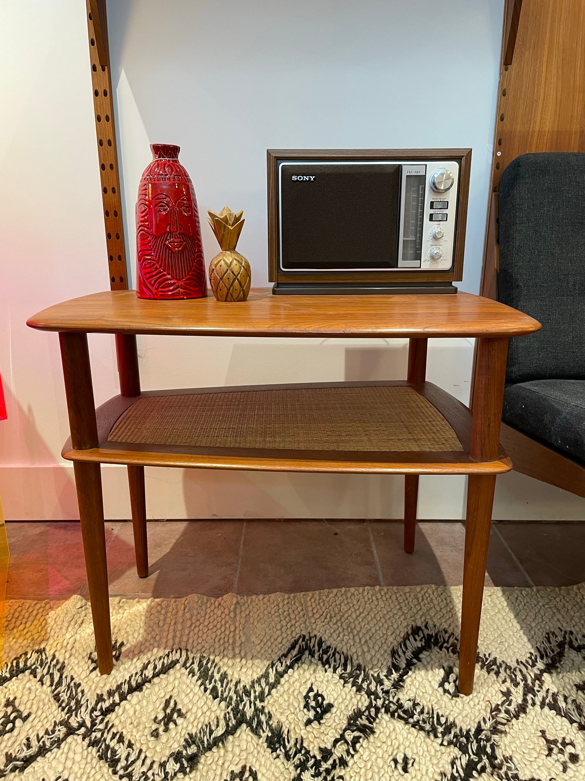 France and Sons Teak & Cane Side Tables