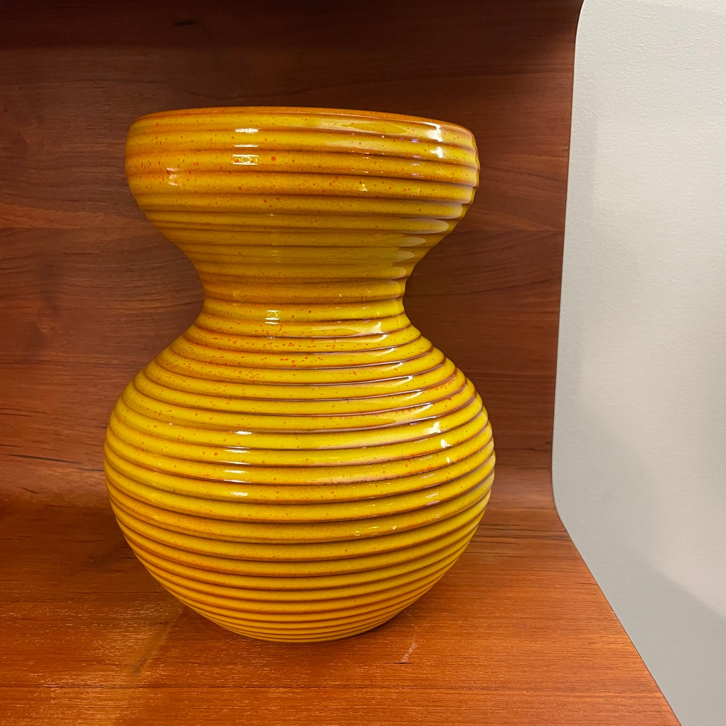 Yellow Ribbed Italian Ceramic Vase
