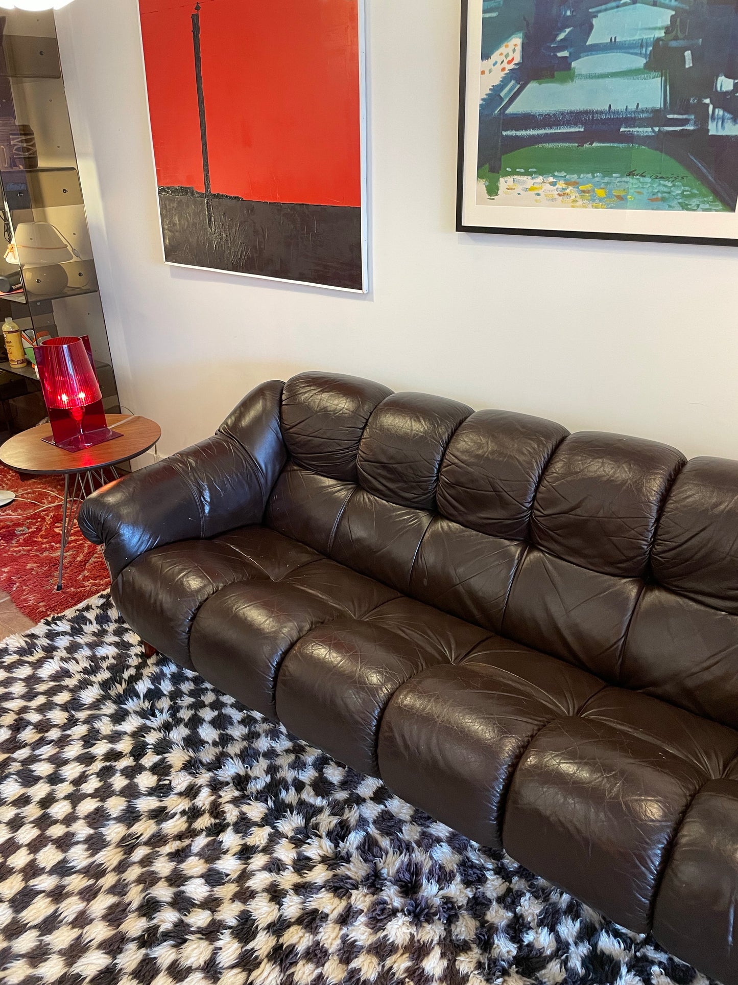 Moveis Corazza Leather & Rosewood Sofa